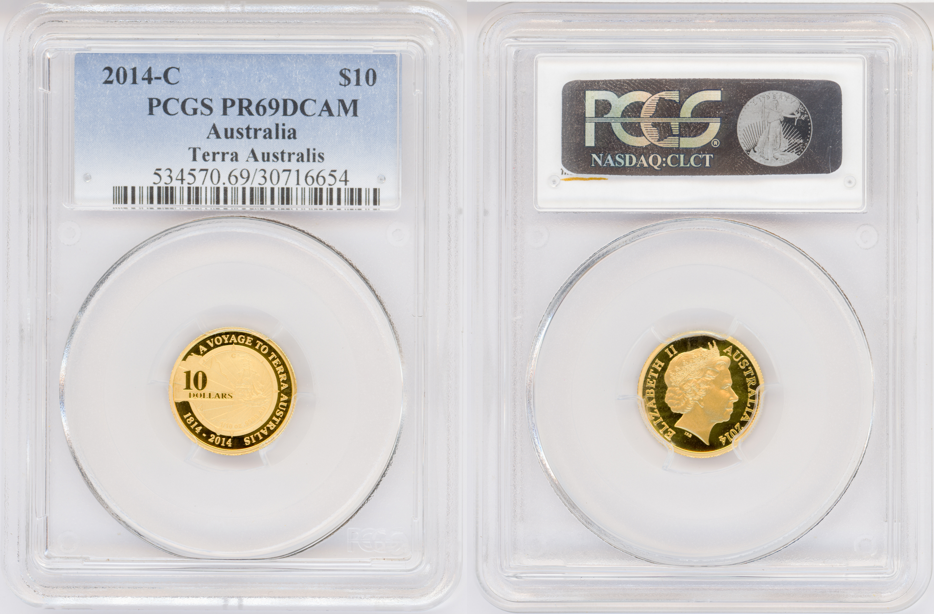 Terra Australis, 1/10oz Gold, POP 2/0, Ten Dollar, 2014-C, PCGS PR69DCAM