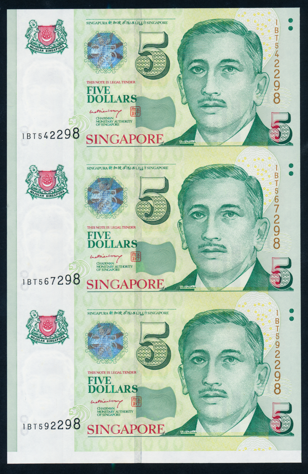 Singapore Portrait 1999 $5 4-In-1 Uncut Sheet LHL Last Prefix 1BT
