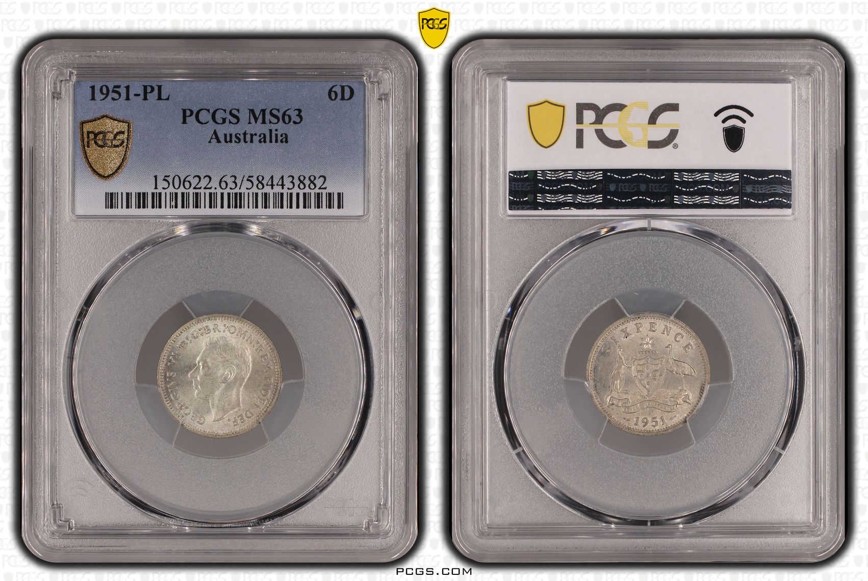 244 · Sixpence, 1951-PL, PCGS MS63