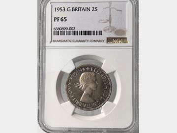 1953 ELIZABETH II CORONATION 2 SHILLING PF65