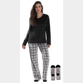 Premium ribbed crew neck + lounge pants sleep set black+grey mel M |