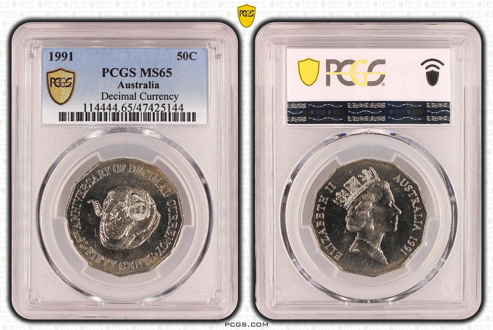 25th Anniversary Decimal Currency, Fifty Cent, 1991, PCGS MS 65