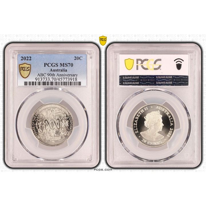 ABC 90th Anniversary, Twenty Cent, 2022, PCGS MS70