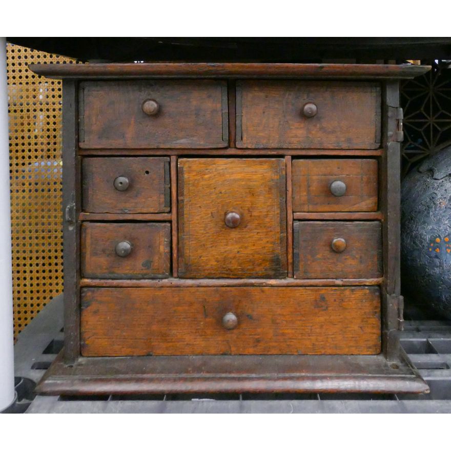 Antique Oak Spice Chest 13.5''x16''x8.5'' - Missing front doors