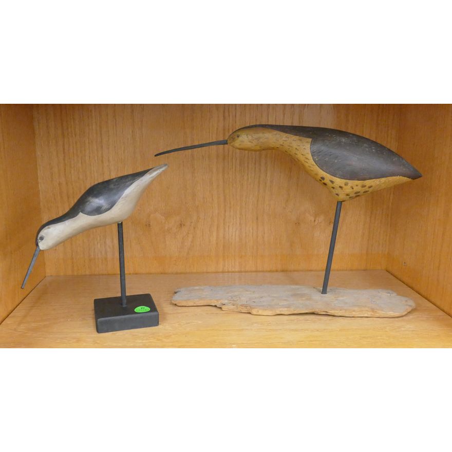 2pc Peter Storm Shore Bird Wood Decoys 8'' and 10'' - Head down