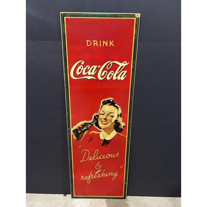 1934 Drink Coca Cola Coke Delicious & Refreshing Masonite Sign