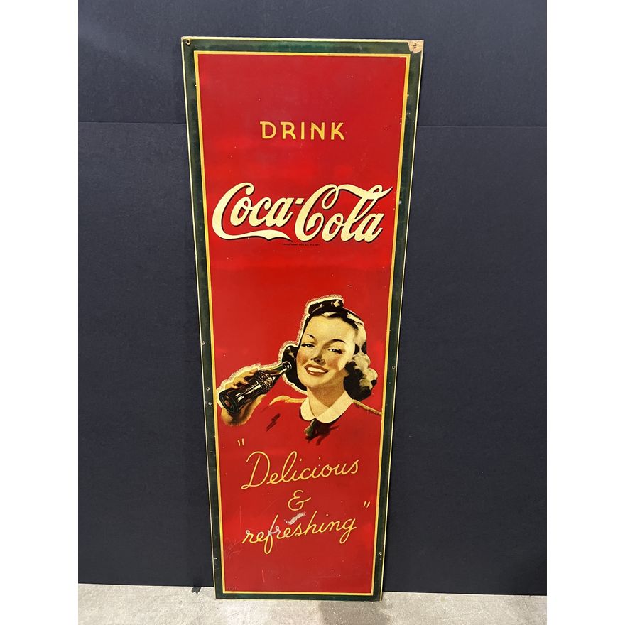 1934 Drink Coca Cola Coke Delicious & Refreshing Masonite Sign