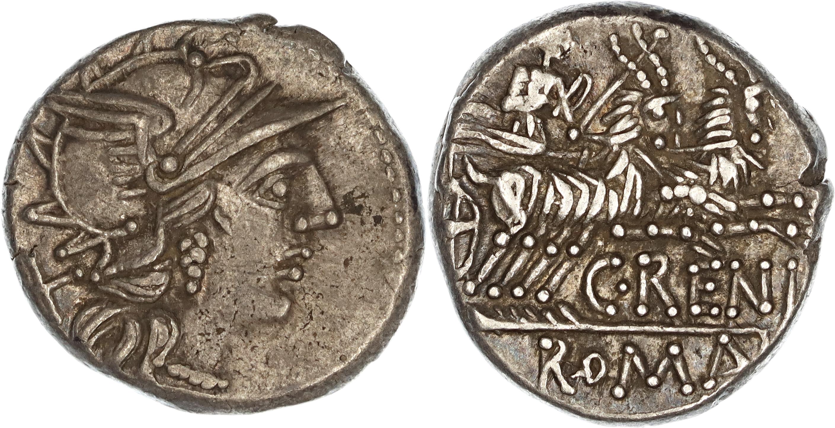 Roman Republic, C. Renius, Silver Denarius, 138 BC, gVF