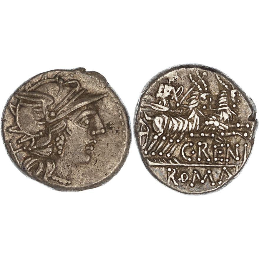 Roman Republic, C. Renius, Silver Denarius, 138 BC,  gVF