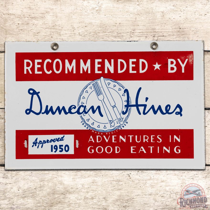 1950 Duncan Hines "Adventures in Good Eating" DS Porcelain Sign