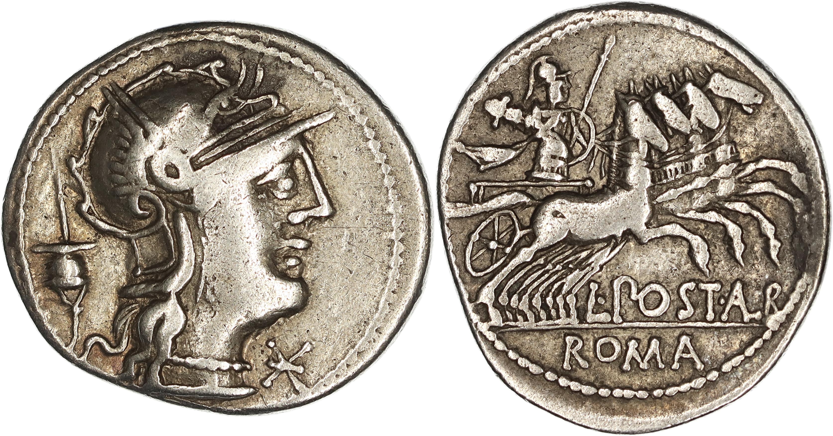 Roman Republic, L. Postumius L.f. Albinus, Silver Denarius, 131 BC, nVF