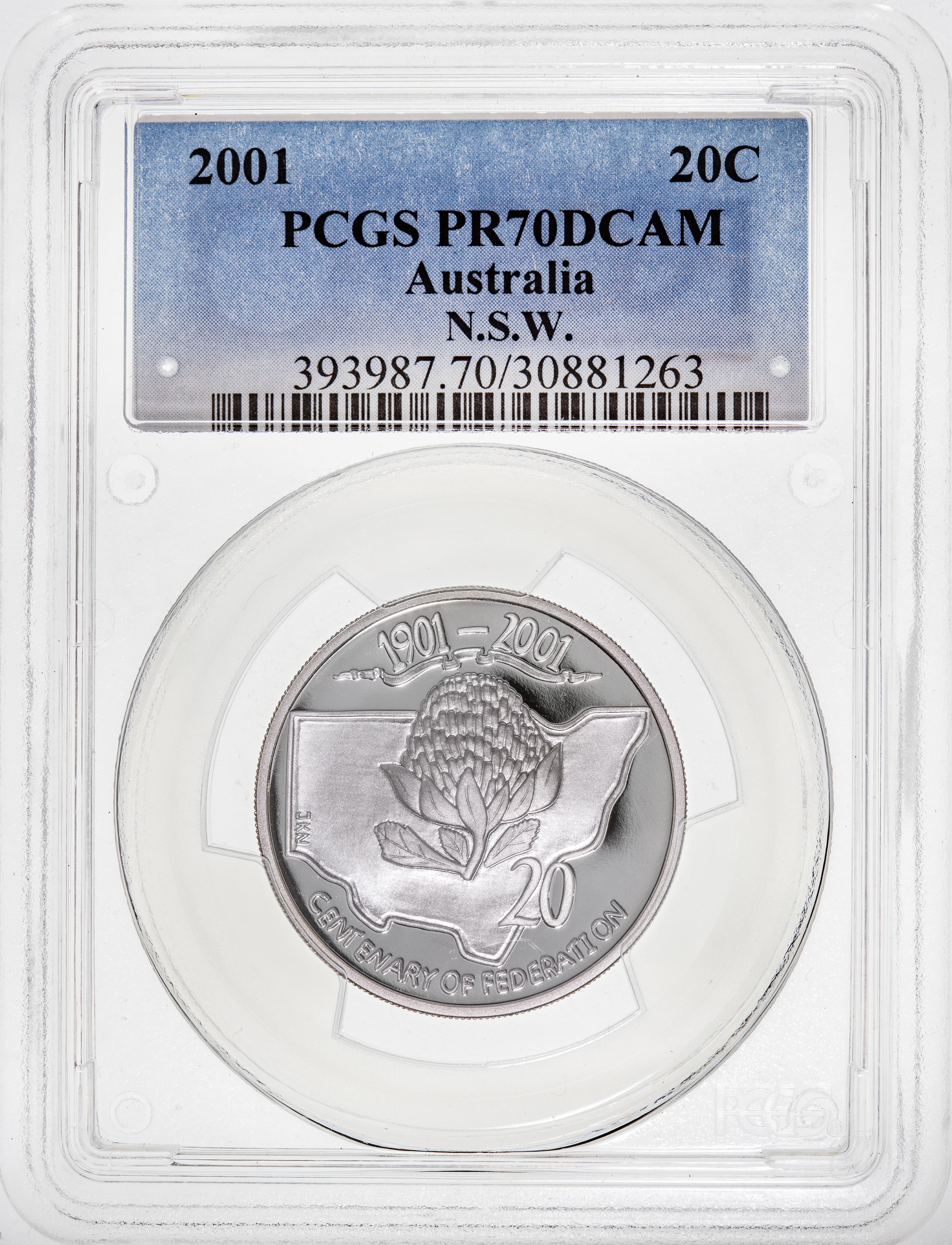 New South Wales, Top pop, Twenty Cent, 2001, PCGS PR70DCAM
