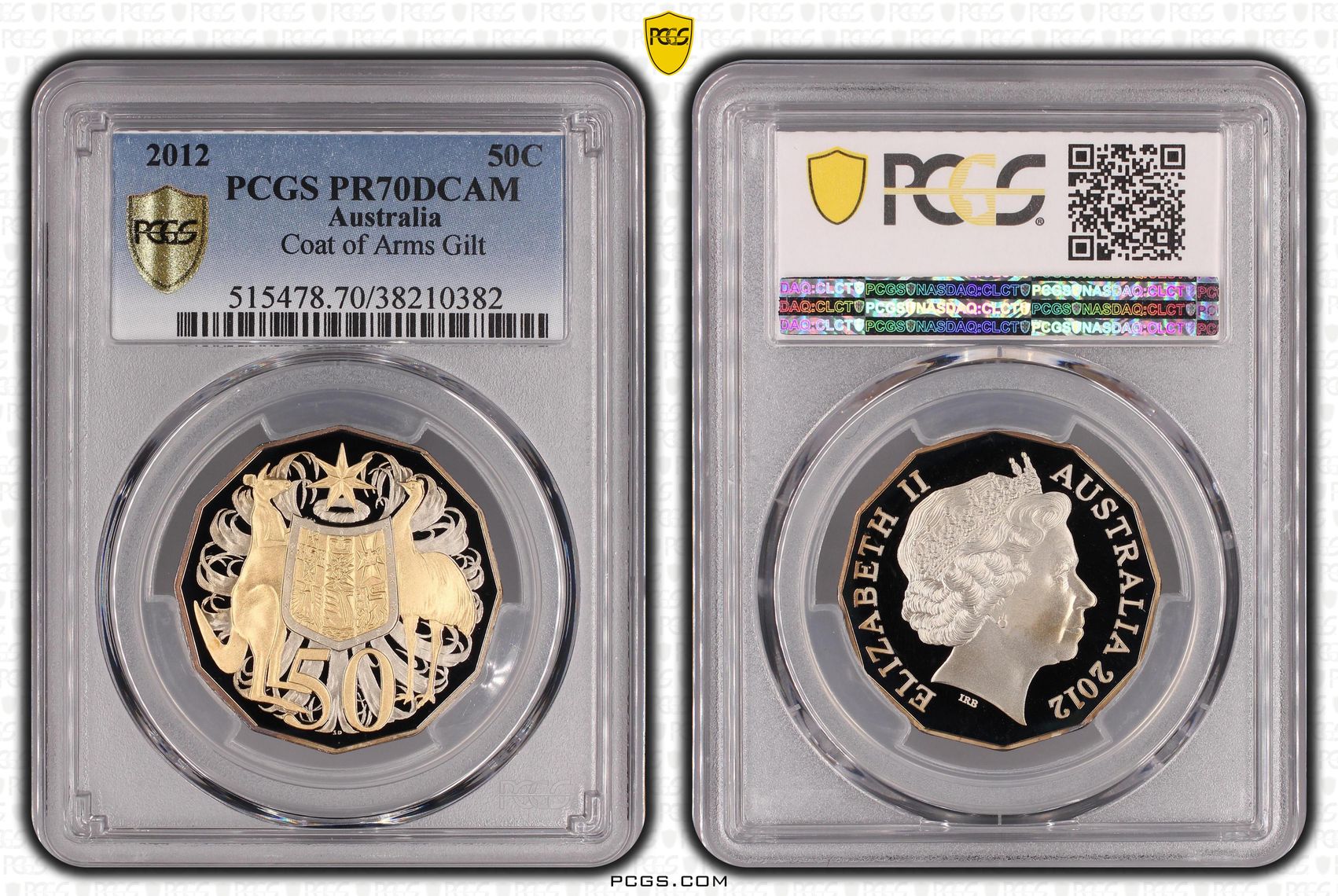 316 · 2012 Australia Fifty Cent, 50c Coat of Arms Gilt PCGS - PR70DCAM POP 27/0 -382