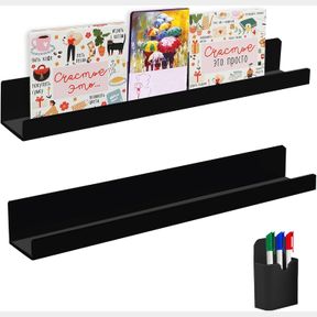 PENGYUDA 2 PACK MAGNETIC BOOK SHELF FOR WHITEBOARD CLASSROOM,REUSABLE ACRYLIC MAGNETIC FILE HOLDER WITH A PEN CONTAINER,FLOATING B