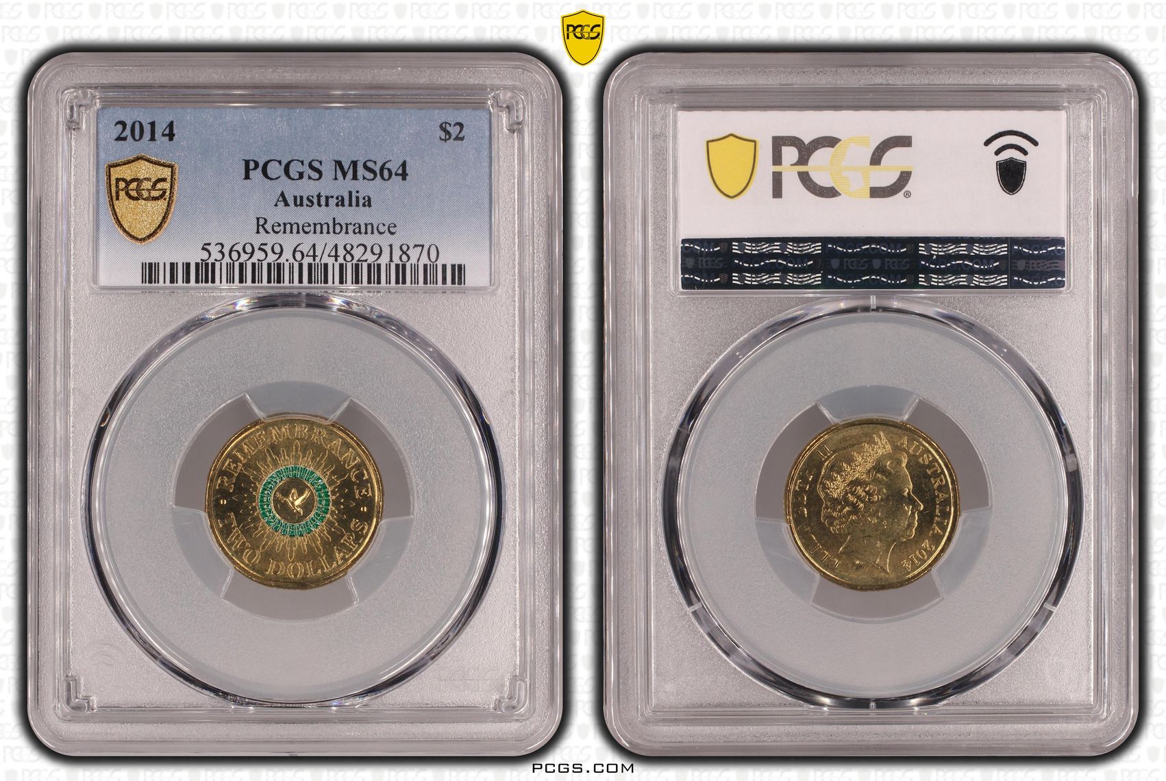 Remembrance Green Dove, Two Dollar, 2014, PCGS MS64