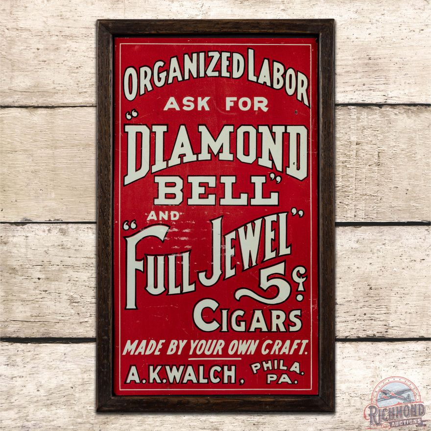 Ask for Diamond Bell and Full Jewell 5 Cent Cigars Single Sided Tin Sign