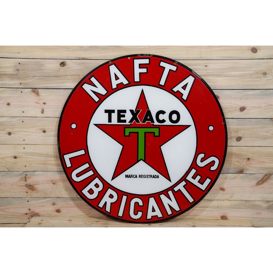 42" Texaco (Black-T) NAFTA Lubricants Double Sided Porcelain Sign TAC 9 & 8.75