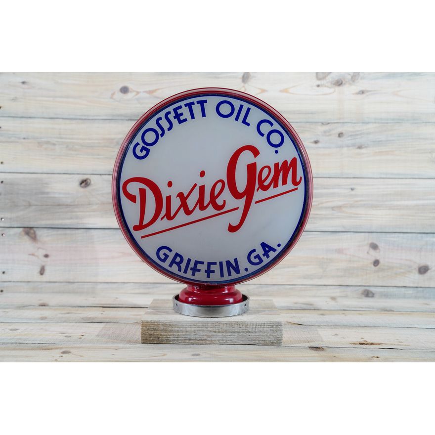 Dixie Gem Gossett Oil Co Gas Pump Globe & 15" Lenses TAC 8.9