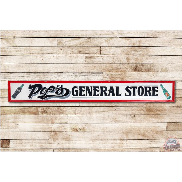 8' Coca Cola Pop's General Store Privilege Panel Tin Sign