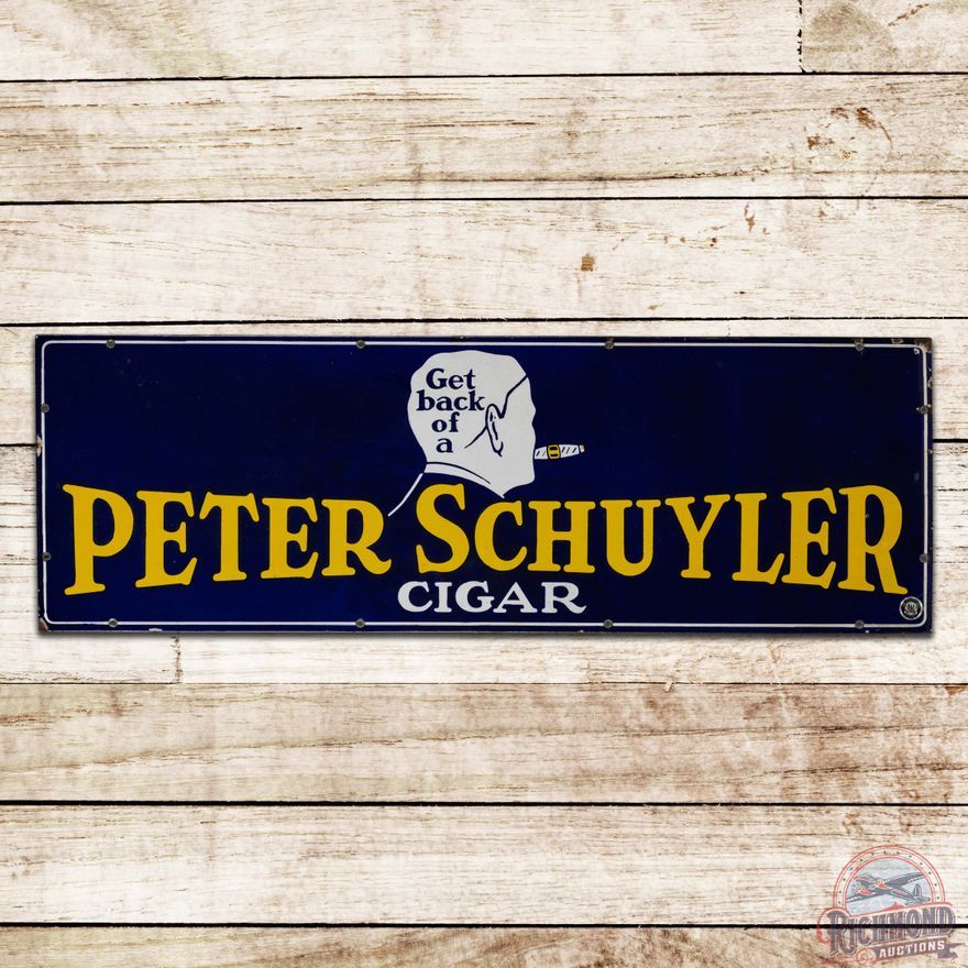Incredible Peter Schuyler Cigar Single Sided Porcelain Sign w/ Logo