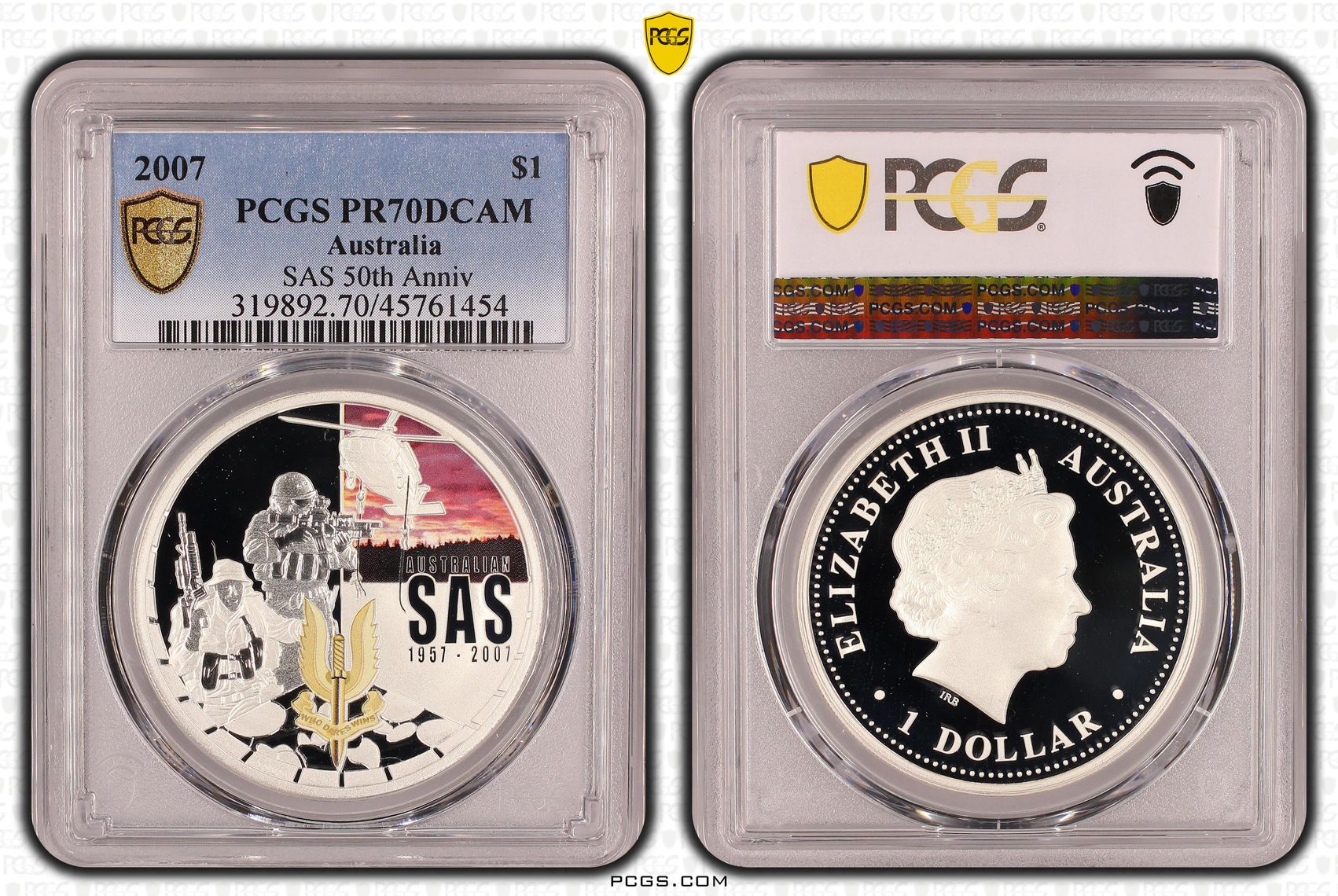 Elizabeth II, SAS 50th Anniv, POP 1/0, One Dollar, 2007, PCGS PR 70DCAM