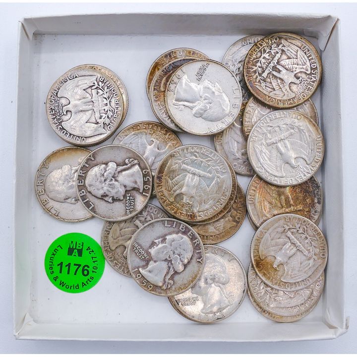 Box 28pc US Washington Silver Quarters