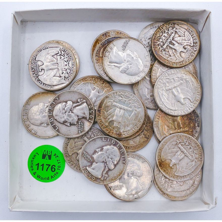 Box 28pc US Washington Silver Quarters