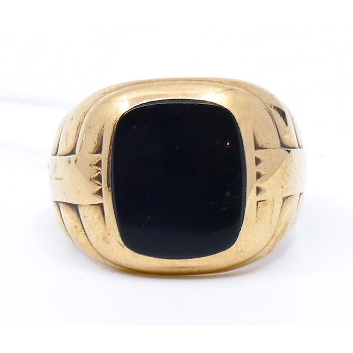 Men's Art Deco 10k Onyx Ring Size 9 - 9.9 Grams