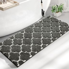 LARGE 20"X47" GRAY BATHROOM RUGS, NON-SLIP BATH MAT, SHAGGY SOFT AND ABSORBENT MICROFIBER BATH RUGS, MACHINE WASHABLE, QUICK DRY R