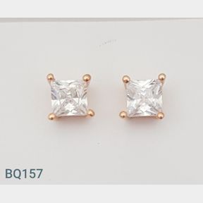 Sterling Silver Rose Plated Stud Earrings With 4x4mm Czs - 51533/258