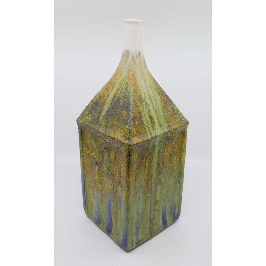 Mid Century Fantoni Drip Glaze Pottery Tall Vase 16''x6'' - Firing crack on side
