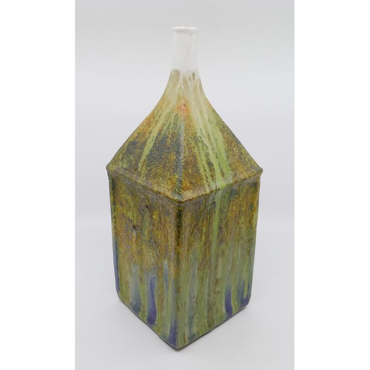 Mid Century Fantoni Drip Glaze Pottery Tall Vase 16''x6'' - Firing crack on side