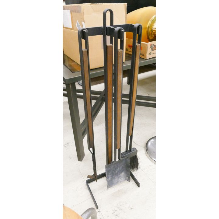 George Nelson Style Midcentury Iron & Wood Fireplace Set- 32x10''