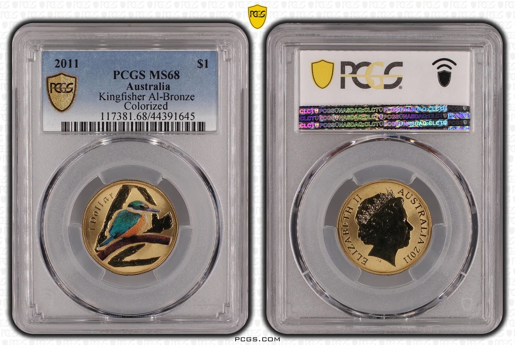 2011 Australia One Dollar, $1 Kingfisher Al-Bronze PCGS - MS68 -645