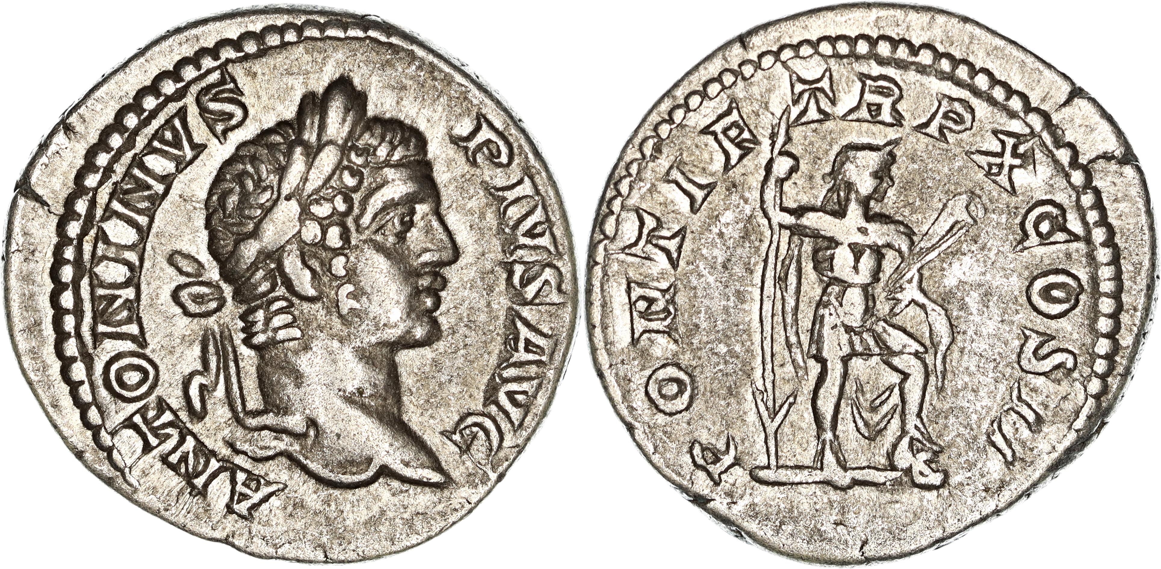 Roman Empire, Caracalla, Silver Denarius, 207 AD, VF