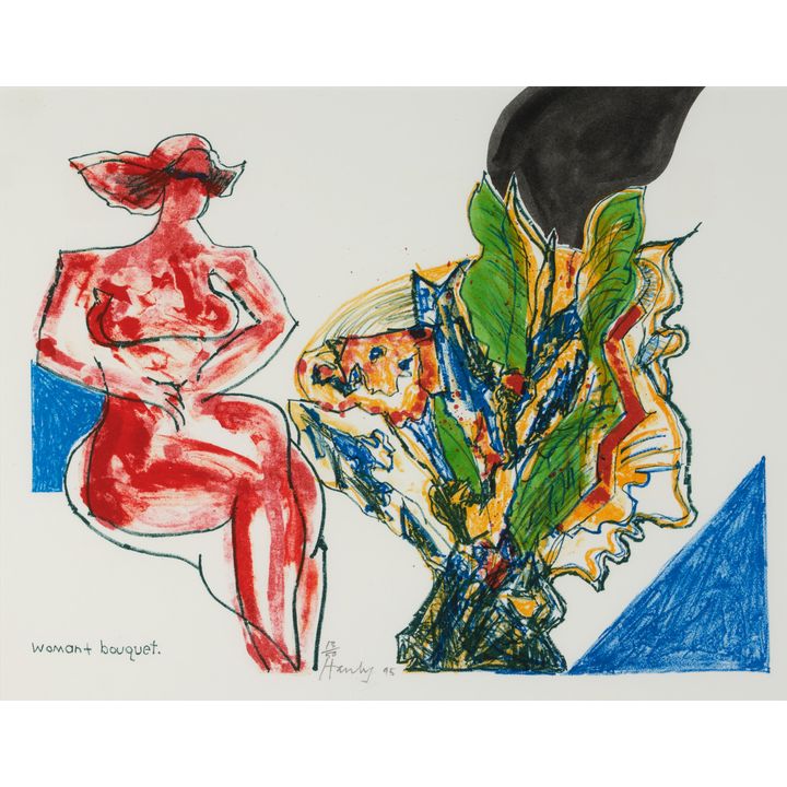 Pat Hanly, 'woman + bouquet'