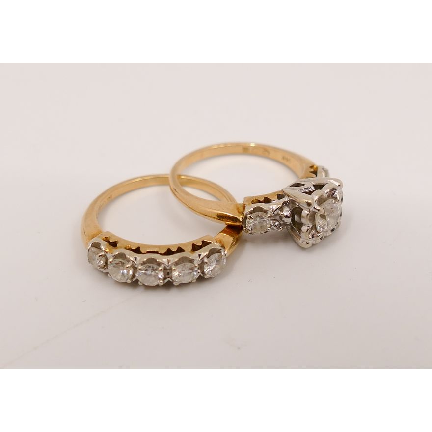 Ladies 14K Diamond Wedding Band Set- Size 5.5- diamonds 3-4.5mm - 6.4g