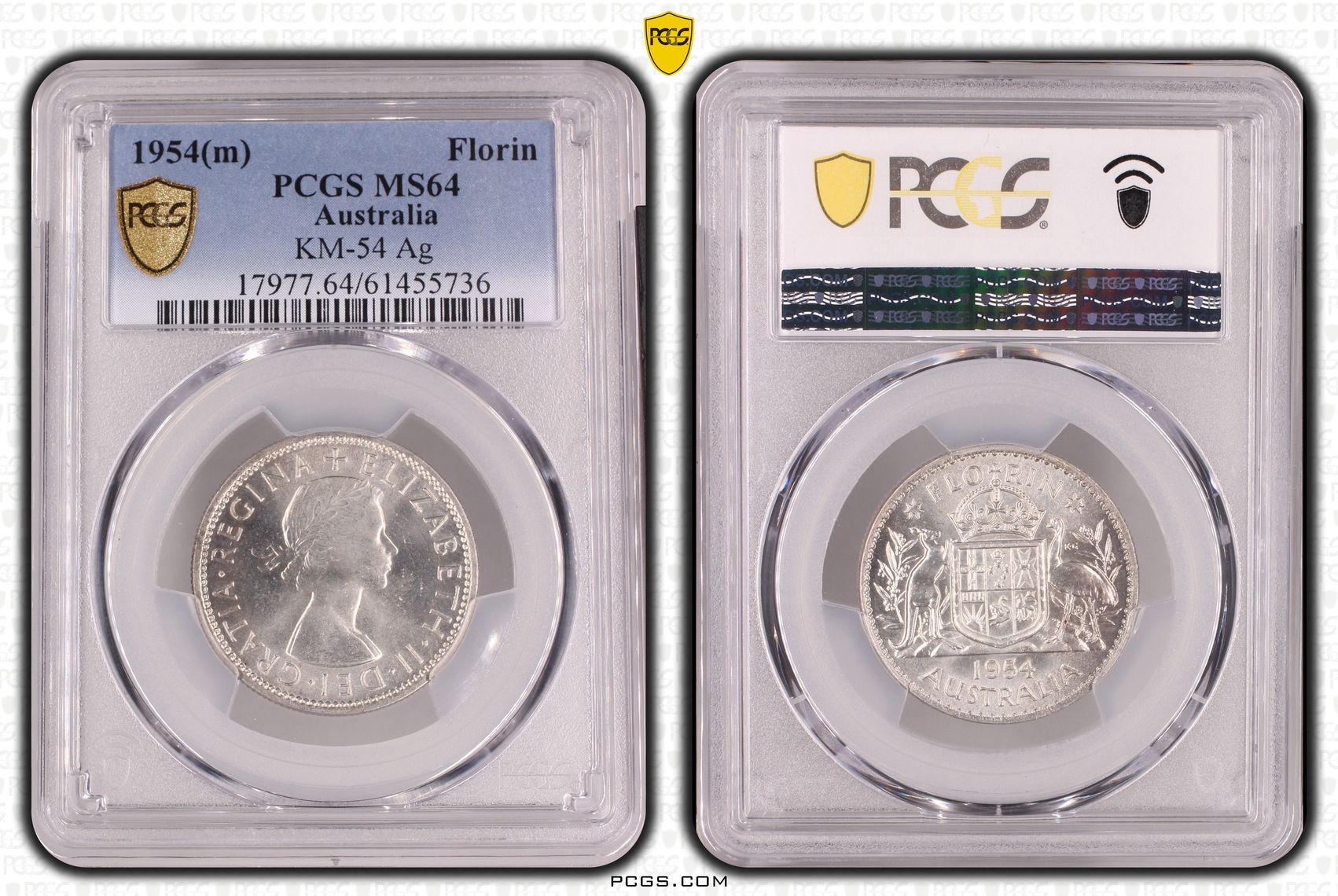 Elizabeth II, Florin, 1954(m), PCGS MS64