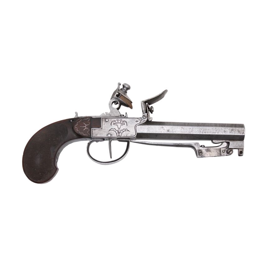 PISTOLET SKAŁKOWY Z BAGNETEM, OFICERSKI, XVIII/XIX W.