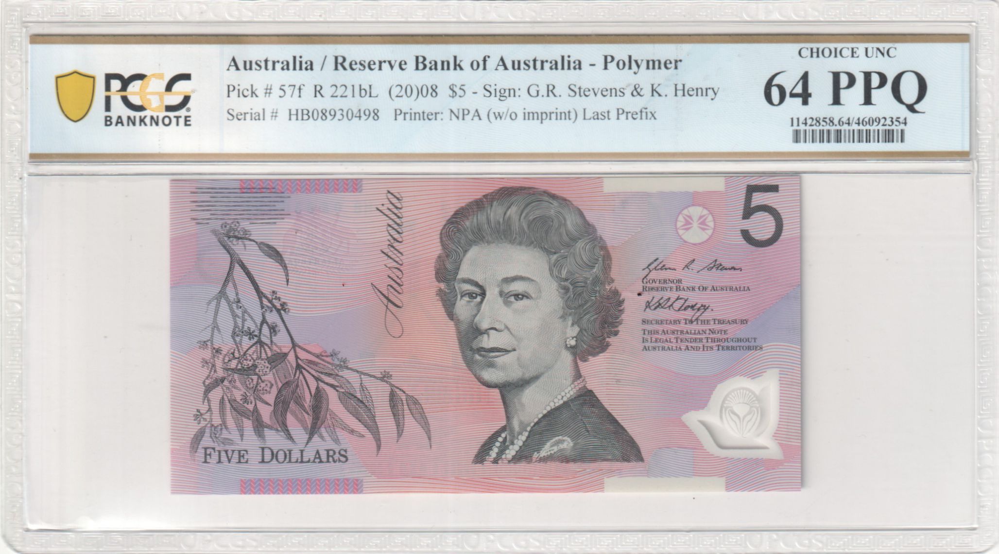 2008 $5 Stevens/Henry Choice Unc 64 PPQ Last Prefix