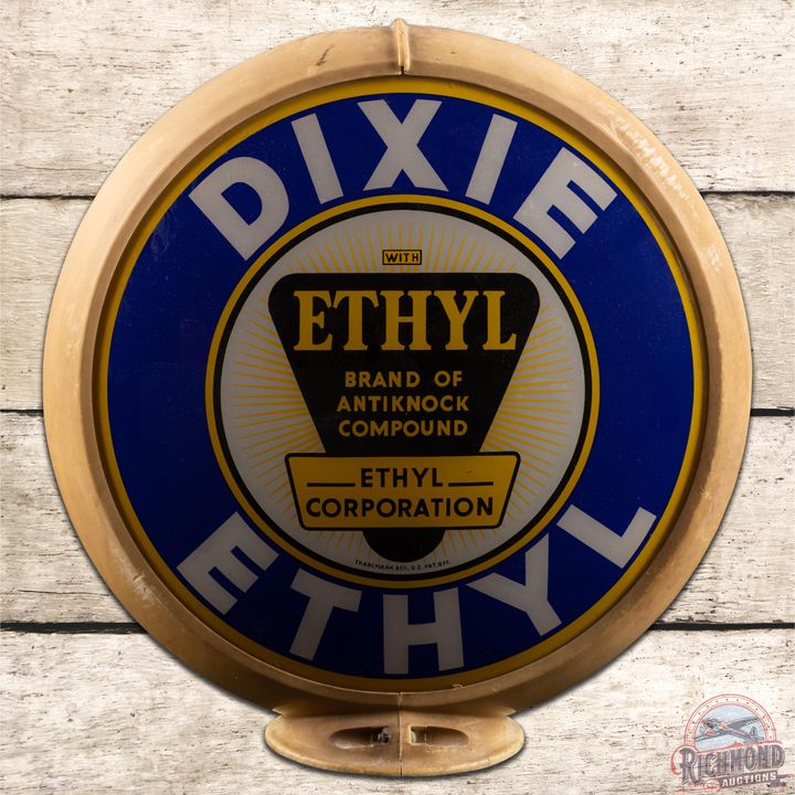 Complete Dixie Ethyl 13.5" Gas Pump Globe w/ Logo - 8.5