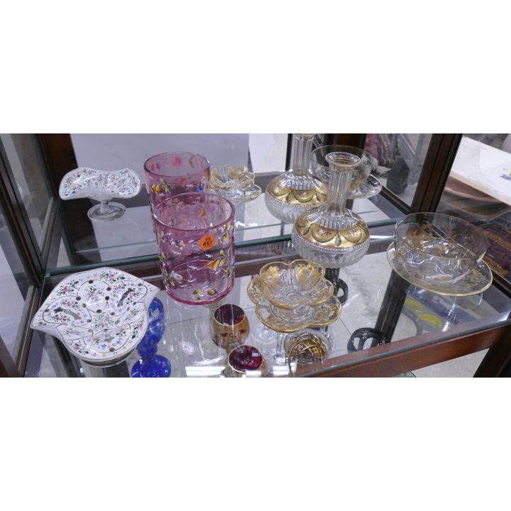 9pc Bohemian Gilt & Enameled Glassware- tallest 6''