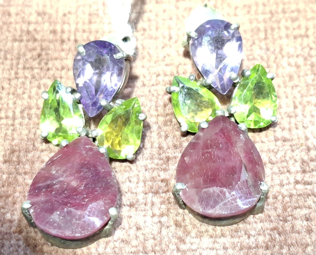 Silver Multi Gem Set Earrings