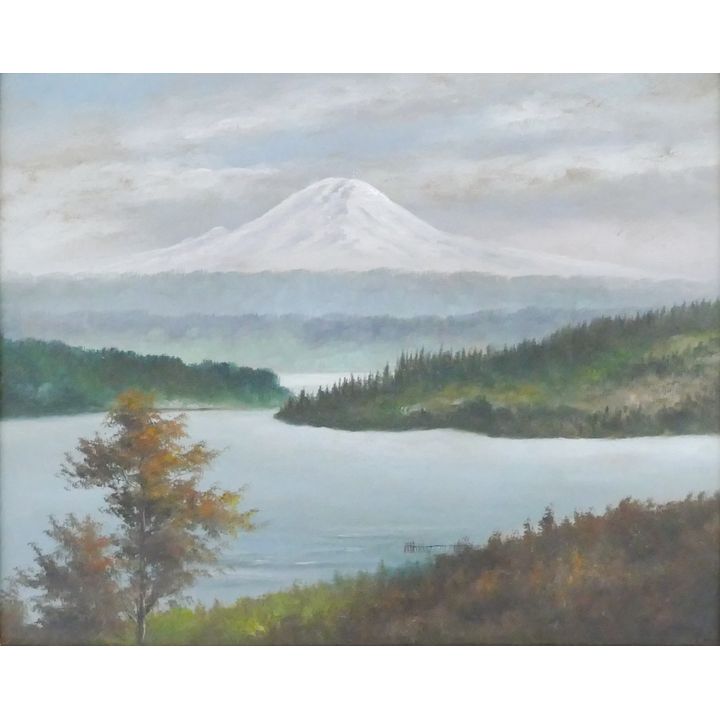 Antique ''Mount Raineir'' Primitive Oil on Canvas Gilt Framed 27''x31''