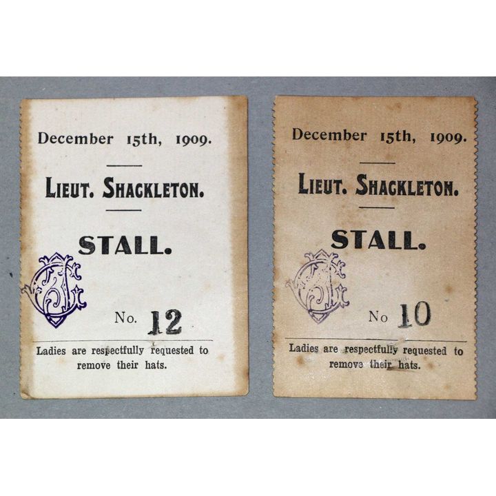 SHACKLETON, LIEUT ERNEST - Lecture Tickets December 15th 1909