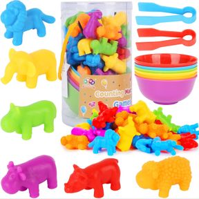 AMOR PRESENT 44PCS COUNTING ANIMALS MATCHING GAMES FOR TODDLERS, COLOR SORTING TOYS WITH BOWLS, MONTESSORI EDUCATIONAL SENSORY TOY