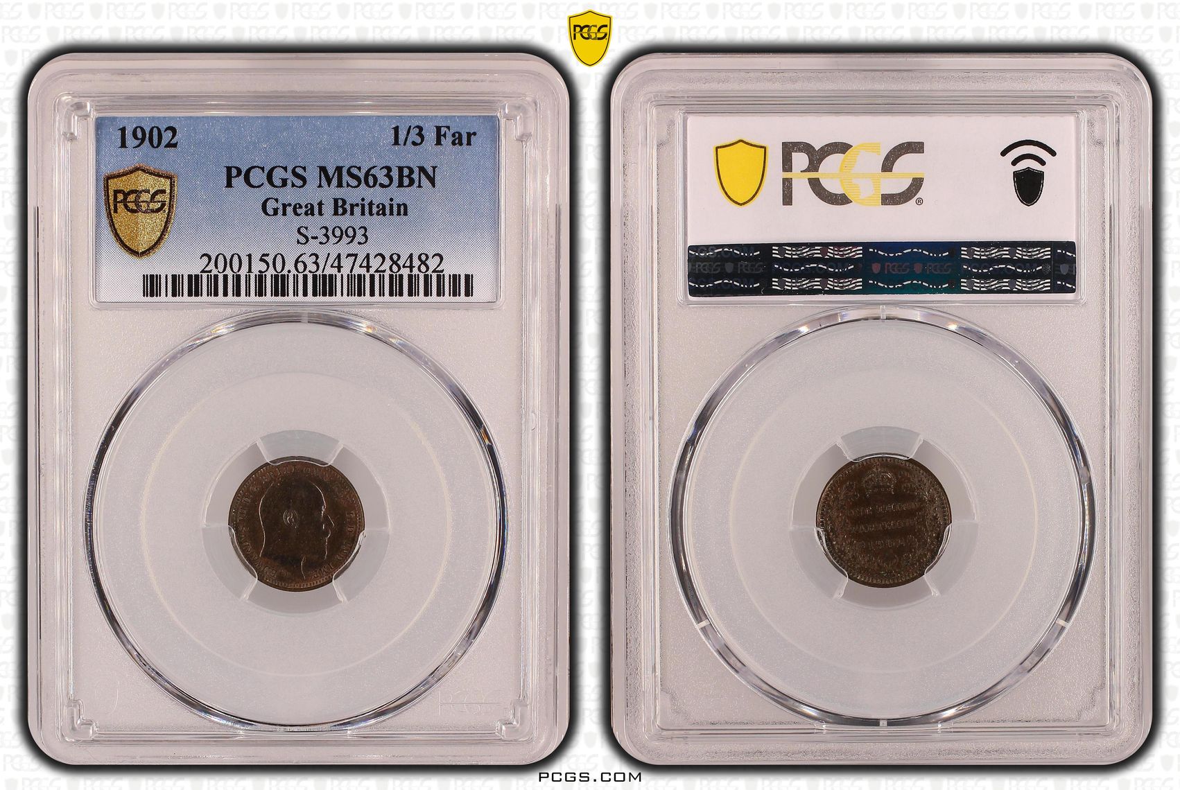 Great Britain, S-3993, One Third Farthing, 1902, PCGS MS63BN