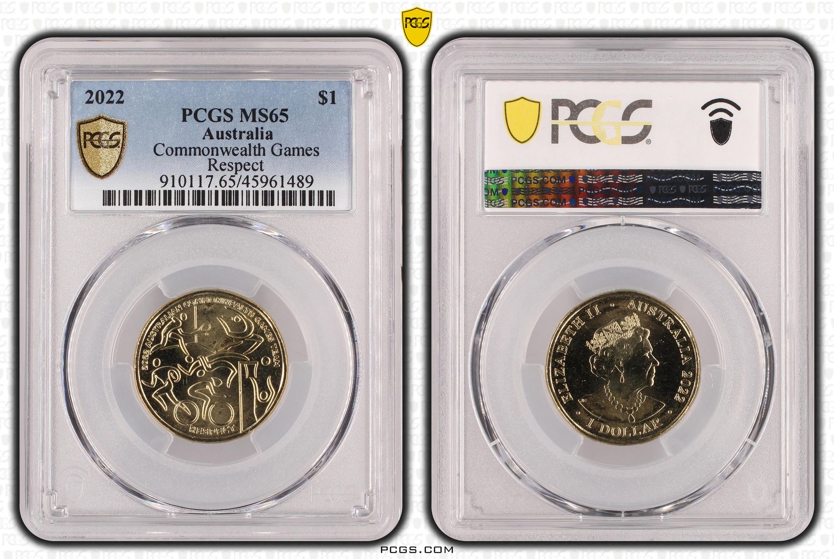487 · Commonwealth Games -Respect, One Dollar, 2022, PCGS MS65