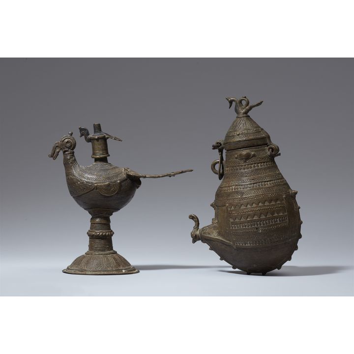 Two dhokra copper alloy containers. Eastern India.19th century