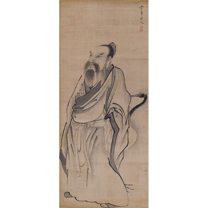 Yun Qing ''Scholar with Bird'' Scroll Painting